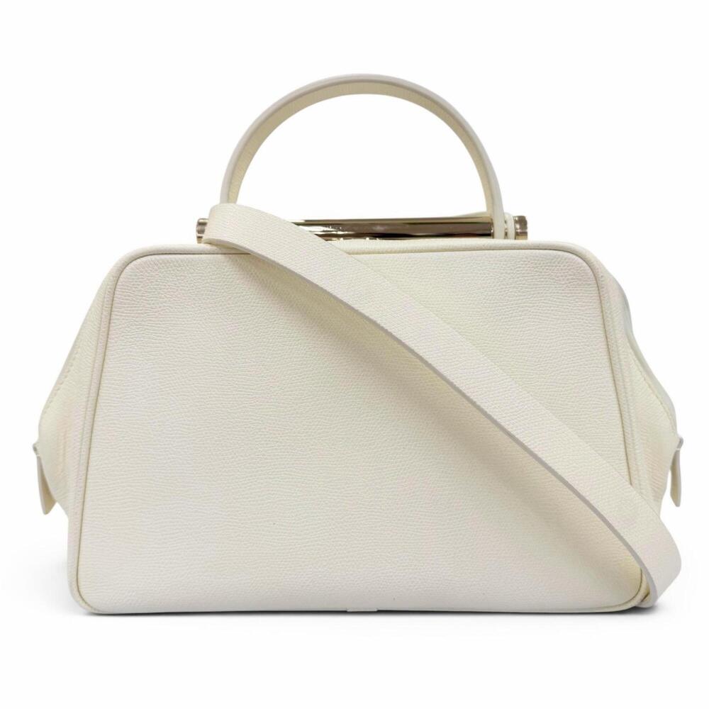 Valextra FLUTE Leather 2-Way Shoulder Bag/Handbag, Ivory, Made in Italy, Wome...